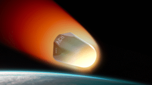 Illustration: R3V making a fiery re-entry from space