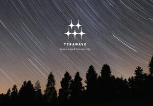 TeraWave logo superimposed on image of trees and night sky with star trails