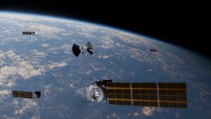 Illustration: Portal's Starburst and Supernova space vehicles in orbit