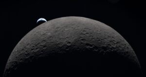 Wide-angle view of Earthset during Artemis 2 lunar flyby