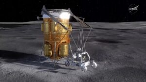 Illustration: Blue Origin Blue Moon lander with Astrolab CLV-1 rover deployed to lunar surface