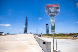 "Road to Space" sign at launch pad