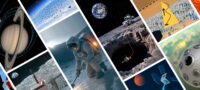 Collage of illustrations relating to NASA research projects, including radioactive heater installed on astronaut's backpack on the moon