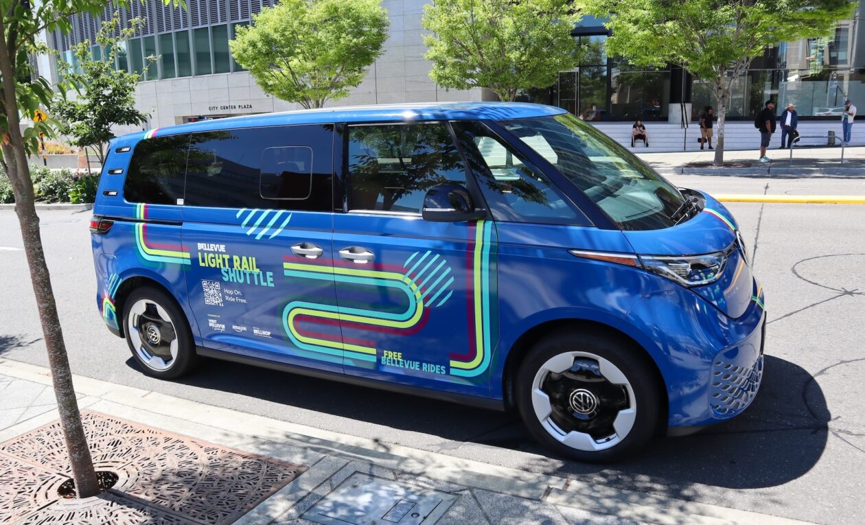 Off the train, into a VW bus: Amazon helps fund free shuttle service for Bellevue light rail riders