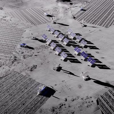 Illustration: Overhead view of lunar mining operation