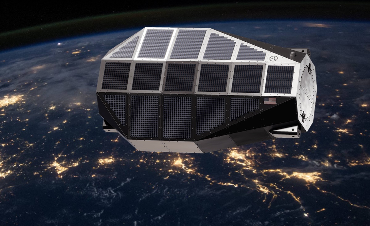 Illustration: Diamondback module in orbit with Earth's night lights sparkling below