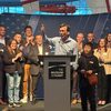 Gov. Bob Ferguson surrounded by Washington Space Council members at Museum of Flight