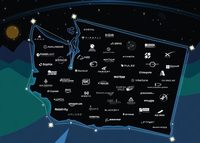 Illustration: Washington state map with logos for space ventures spread across the territory