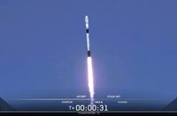 SpaceX Falcon 9 rocket rising into sky