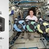 Combination image: Illustration showing Astrobee robot with Orbital Robotics' arms at left, and picture of astronaut and Astrobees on the ISS at right