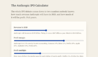 The Anthropic IPO Calculator, with sliders for revenue in 2028, profit margin and profit multiple