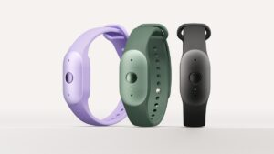 Three Bee Frontier wristbands in lavender, green and black